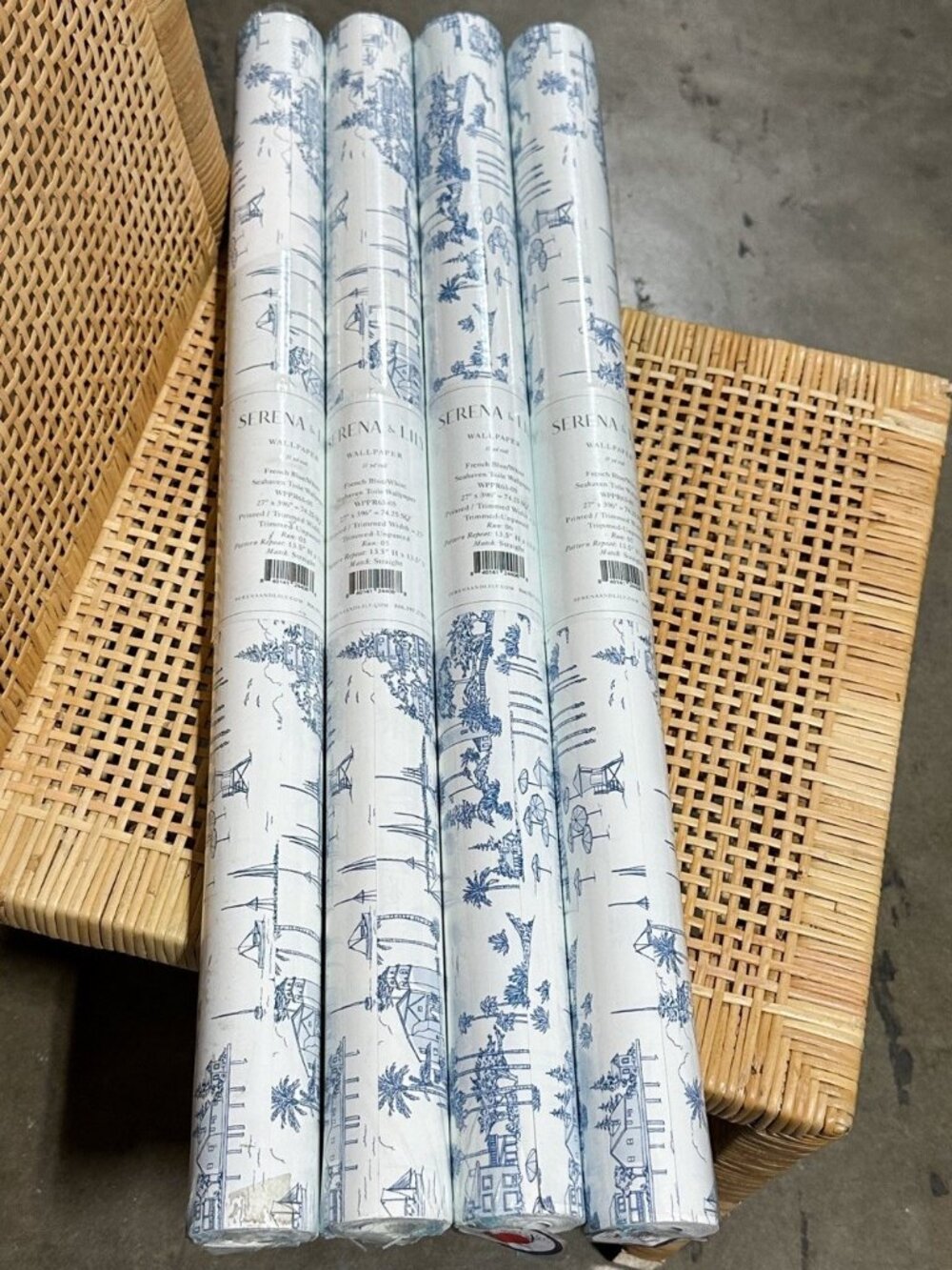 Serena & Lily Seahaven Toile Coastal Wallpaper (Different Run #’s)-French Blue